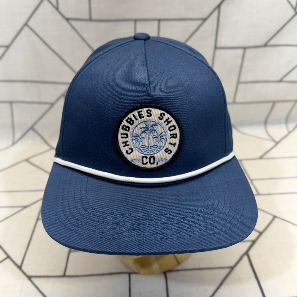 Chubbies Snapback Hat OS Navy Blue Rope Patch Palm Tree ATX USA Cap